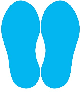 Bodenaufkleber Fußpaar zum Abstandhalten – selbtklebende Abstandshalter für den Fußboden mit Anti-Rutsch-Beschichtung (10 Paar Fußabdrücke | Fußgröße 250 x 100 mm | Hellblau)