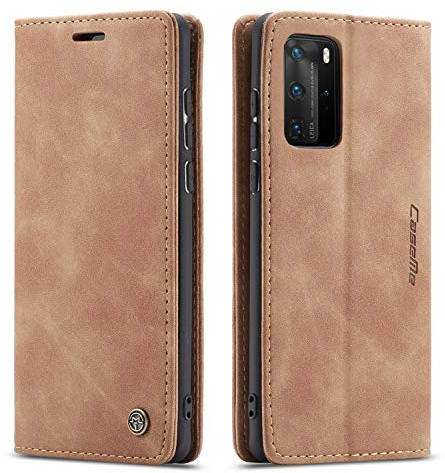 QLTYPRI Hülle für Huawei P40 Pro, Vintage Dünne Handyhülle mit Kartenfach Geldtasche Standfunktion PU Ledertasche TPU Bumper Flip Schutzhülle Kompatibel mit Huawei P40 Pro - Braun