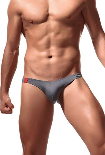 Newsywell Hommes Spandex Elasthane Bikinis Spandex Low Rise Pouch Triangle Slip Briefs sous-vêtements Gris XX-Large