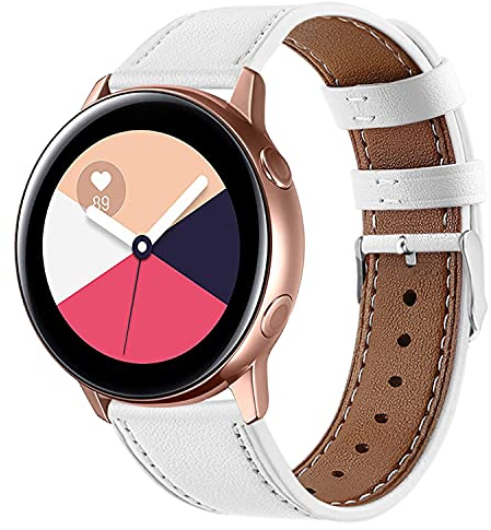 TurnTurn Armbänder Kompatibel mit Galaxy Watch 7/6/5/4 40mm 44mm/6 Classic 43mm 47mm, Elegant Leder Uhrenarmband Ersatz Lederarmband für Glaxy Watch 5 Pro 45mm/Active 2/Watc h 42mm, Weiß