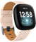 Vancle Kompatibel mit Fitbit Versa 3 Armband/Fitbit Sense Armband, Echtes Leder Ersatzband Armbänder Damen Herren für Fitbit Versa 3/Fitbit Sense (S, Rosa)