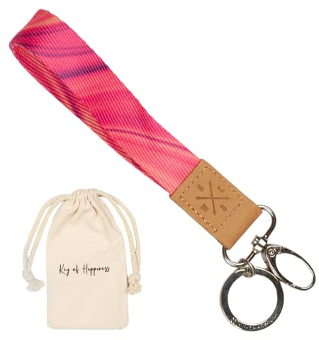 Things of Happiness Schlüsselband kurz mit Schlüsselring & Karabiner für Frau | Edler Schlüsselanhänger | Kleines Geschenk Geburtstag, Valentinstag, Weihnachten | kurzes Lanyard (Pink)