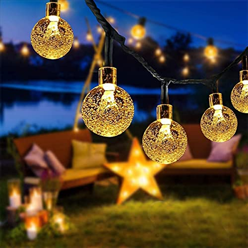 Qxmcov Guirnaldas Luces Exterior Solar, 7M Total de 50 LED Cadena de Bola Cristal Luz, IP65 Lmpermeable, Guirnalda Solar LED Bola de Cristal Luces Decoracion para Hogar, Jardín, Arboles, Patio, Bodas