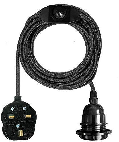 Pendant Light Ceiling Lighting Fitting, E27 Lamp Holder Suspended 4m Fabric cable Plug in Pendant with Dimmer Switch (Black)