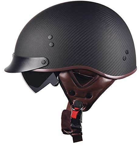 ZLYJ Retro Casque de Moto, Fibre de Carbone Vintage Casque Face Ouverte avec Visière, Demi Helmets Bol, Casques Pilote Jet pour Chopper Cruiser Racing Mofa Pilote Vespa, ECE Homologué D,L