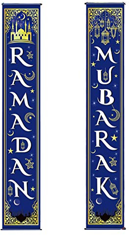 PRETYZOOM 1 Paar Ramadan Veranda Banner Zeichen Islamische Türschild Willkommenschild Haustür Schilder Girlande Foto Stand Hintergrund Hängende Flagge für Eid Mubarak Dekoration Garten Deko