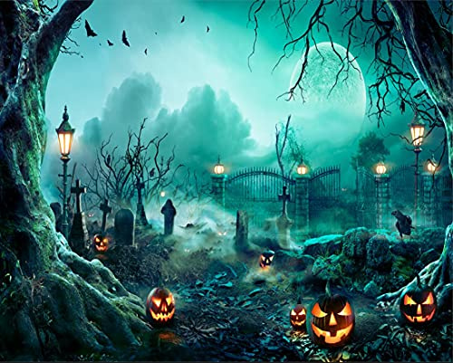 Haosphoto 7X5FT Halloween Backdrop for Photography Halloween's Carnival Night Cemetery Pumpkin Grimace Backdrops Horrible Moon Night All Saints' Day Background for Hallowmas Photo Studio Props HS367