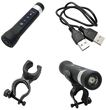 TOTMOX - Altavoz Bluetooth inalámbrico multifunción para bicicleta, radio FM, linterna MP3, puerto USB, audio 4 en 1, color negro