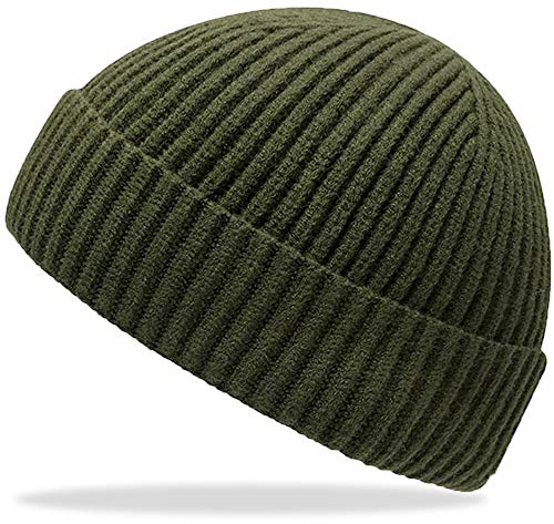 Furwabo Trawler Beanie Watch Hut Aufrollen Edge,Winter Warme Strickmützen Fischer Unisex(Army Green)