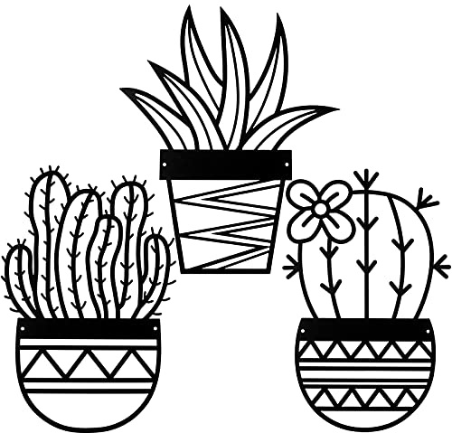 3 pezzi Cactus Metal Wall Art Natural Themed Metal Wall Decors Pianta Moderna Metallo Wall Art Art Nero Metallo Wall Art Decor Metallo Moderno Decorazione da Parete per Ufficio Casa Soggiorno Bagno