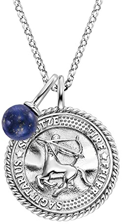 Engelsrufer Collar para mujer de plata de ley y colgante del signo zodiacal Sagitario – cubierto con 3 circonitas y un colgante de lapislázuli azul – Longitud: 50 cm, 42 cm, Plata esterlina, No es una
