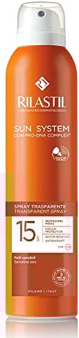 Rilastil Sun System Transparent, Transparentes Körperspray, Antioxidative Wirkung, Ultraleichte Textur, Für Alle Hauttypen Geeignet, SPF 15, 200 ml