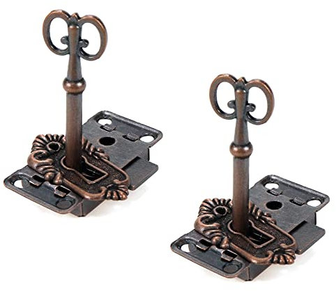 Curqia Set di 2 serrature per mobili in rame anticato con viti a chiave, per armadietti, cassettiere, porte