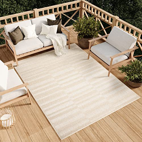 TAPISO Viera Teppich Outdoor Indoor Creme Modern Loop-Teppich Sisal Optik Wasserabweisend UV-Beständig Wetterfest Terasse Balkon ÖKO-TEX 120 x 170 cm