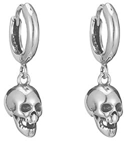 Boucles d'oreilles créoles punk gothique en forme de tête de mort pour femmes, filles, hommes et femmes, plaqué argent avec breloques, vintage, unique, tête de squelette pendante, créoles unisexes,
