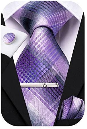 Hi-Tie Lot de 4 cravates en soie pour homme Rose/bleu/noir, Lilas/violet, M