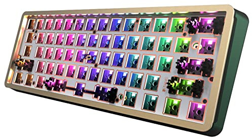 DRAOZA GK61 Custom DIY Gaming Mechanical Keyboard Kit, Aluminum Metal CNC Shell, RGB Hot Swap 3pin/5pin Switch, Programmable Triple Mode Bluetooth 5.0/USB-C Wired/2.4GHz Wireless(Green)