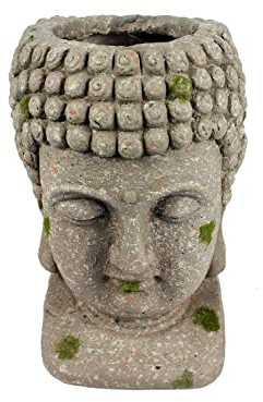 Arnusa Blumentopf Buddha Kopf Pflanztopf Groß Büste Kunststein 32 cm Gartenfigur Gartendeko