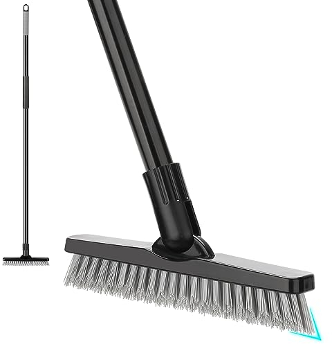 KeFanta Grout Scrubber Brush for Shower, Tile Cleaning Tool with Long Handle, Grout Cleaner for Bathroom Floors, Black