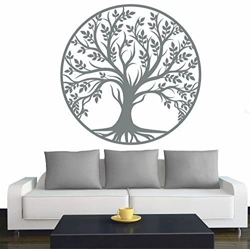 INDIGOS UG - Wandtattoo Wohnzimmer - Wandaufkleber Baum des Lebens - 0 - Lebensbaum Weltenbaum - 80x80 cm - Grau - Aufkleber Kinderzimmer Schlafzimmer Küche Badezimmer Büro Dekoration