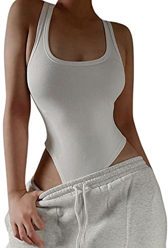 TTPSRY Damen Body Bodysuit Ärmellos Bodies Oberteil Overall Sexy Unterziehbody Blusebody Elegant Schmal Bodys Tops (Weiß/S)