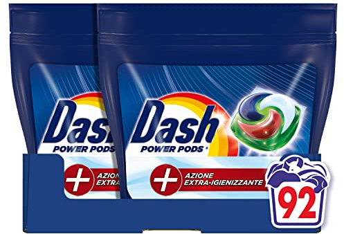 Dash Power Pods Detersivo Lavatrice In Capsule, 92 Lavaggi (46x2), Azione Extra-Igienizzante, Contro Sporco E Batteri, Efficace Anche A Freddo E In Cicli Brevi