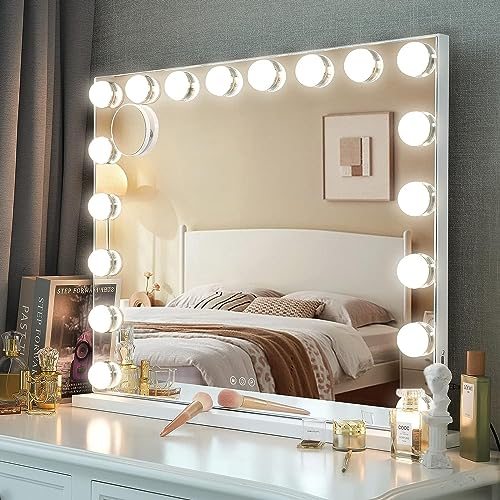 YU YUSING Hollywood Schminkspiegel mit Beleuchtung 80x62.5cm, 18 LED-Licht Dimmbar Kosmetikspiegel 3 Modi, Vanity Spiegel Tischspiegel Wandspiegel mit USB 10X Vergrößerung für Schminktisch