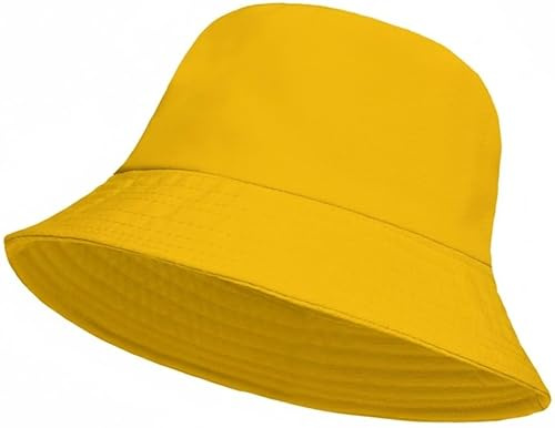 ZRWASKA Unisex Fischerhut, wendbar, Baumwolle, für Jagd, Camping, Wandern, Reisen, Angeln, Fußball, Sommer-Sonnenhut, einfarbig, Größe 56–58 cm, gelb, 6 7/8-7 1/8
