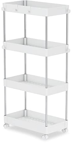 Carrello organizer con ruote girevoli di 4 altezze larghezza - Carrello cucina, bagni, garage o ufficio - Carrello portaoggetti mobile - bianco - 40 x 22 x 85 cm - Aktual