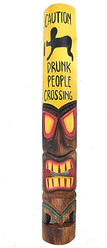 Tiki Drunken People crossing Holzmaske 100cm im Hawaii Style mit Flamingo Holzmaske Wandmaske Tiki betrunken