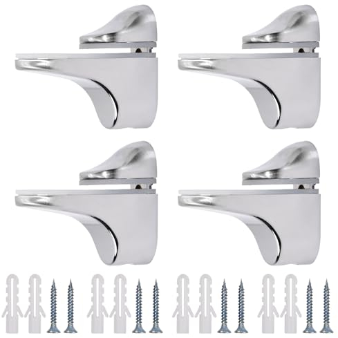 Wisebom 4 Pièces Support D'étagère en Verre Réglable, Support de Tablette en Verre Réglable avec Vis, Pince en Verre à Fixation Murale pour Etagère de 3-21 mm D'épaisseur