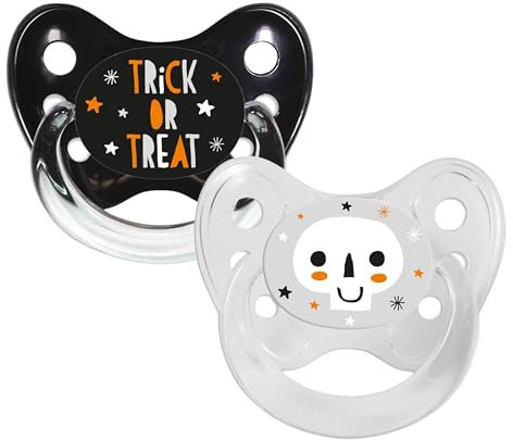 Dentistar Silikon Schnuller 2er-Set - Größe 3 ab 14 Monate - Zahn- & kieferfreundlicher Nuckel mit Dental-Stufe – BPA-frei – Made in Germany - Trick or Treats