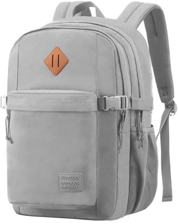 SUPACOOL Leichter lässiger Rucksack für Damen und Herren, Reiserucksack, Großer Rucksack für Jungen und Mädchen, Kinderrucksack, Laptop Fach (Hellgrau)