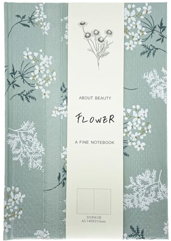 ipoul Floral Hardcover Notebook, Flower Journal for women, A5, 200 Pages, 6x8 Medium Lined Notebook, Floret Printed Fabric Cloth Journal, Similar Embroidered Linen Journal, Garden Journal, Green.