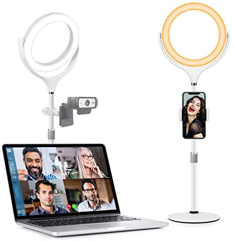 Evershop Ringlicht Laptop Videokonferenz Licht, LED Ring Light Lichtring Ringlampe Tisch Ringleuchte 8” mit Verstellbarem Metallständer&Handyhalter für Zoom Meeting,Live Stream, Tiktok/YouTube Usw