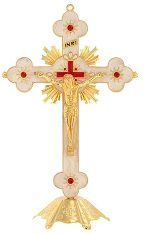Milageto Kreuz Kruzifix Figur Kruzifix mit Sockel Jesus am Kreuz Statue Skulptur Jesus Christus für christliche Dekoration Kapelle, B