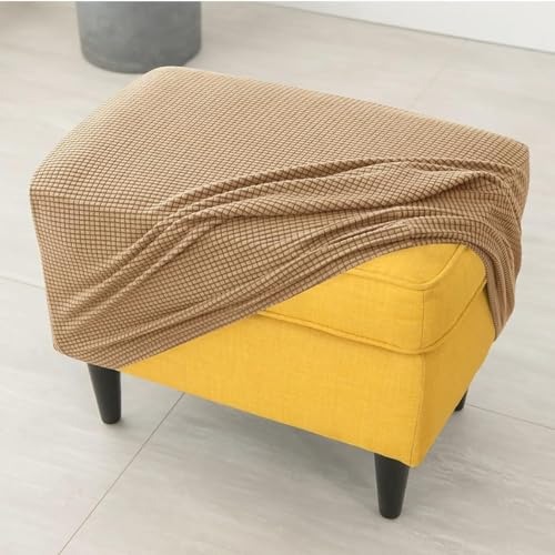 Highdi Housse Ottomane Housses de Pouf Rectangulaire, Jacquard Épais Housse Repose-Pieds Extensible Protecteur Meubles Housse de Tabouret avec Fond Élastique (Chameau)