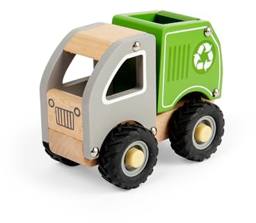 Bigjigs Toys Mini Recycling Truck - Wooden Garbage Trucks, Toddler Play Vehicle, Kids Sandpit Playsets, Gifts For Toddlers, Sustainably Made, Age 12+ Months