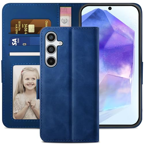 YATWIN Handyhülle für Samsung Galaxy A55 5G Hülle, Klapphülle für Samsung A55 Premium Leder Brieftasche Schutzhülle [Kartenfach] [Magnet] [Stand] Handytasche Case für Samsung A55, Blau