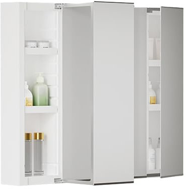 CMYAOYC Espejo con Almacenaje, Mueble Baño Colgar, Armario Espejo Baño con 3 Puertas y Estante Ajustable para Sala de Estar de Lavandería (Color : Regular)