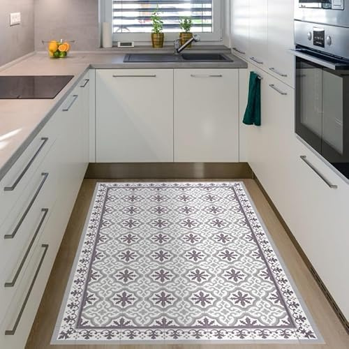 STOR PLANET Alfombra vinílica Estampada ARTDECO, Alfombra Cocina, Pasillo. Alfombras de Habitación Antideslizantes y Modernas Alfombra Fina, Efecto Suelo de Diseño | Grises 120x180cm