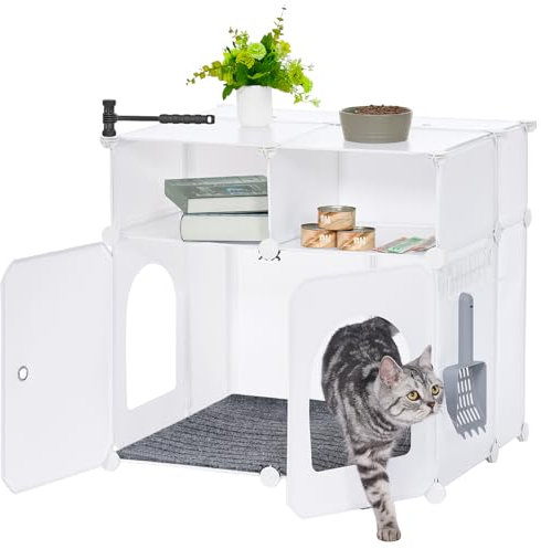 Hzuaneri Mobile Lettiera per Gatti, piccola scatola rivestita in plastica con tappetino, Mobile per lettiera a prova di schizzi, 60 x 47 x 57 cm, Tavolino per il soggiorno, bianco CB81799WT