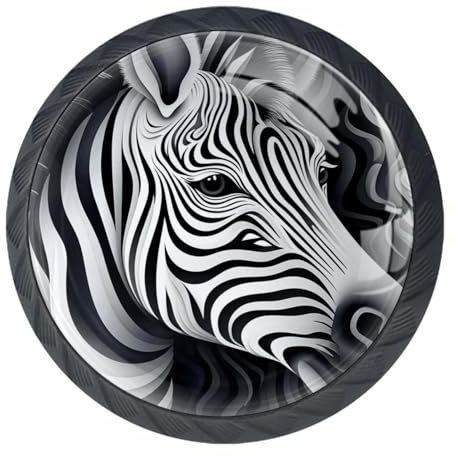 etoenbrc 4Pcs Glass 35mm Drawer Knob, Zebra Striped Zebra Cabinet Knobs Drawer Door Pulls Handles for Kitchen Bathroom Home Cupboard Dresser Furniture Living Room Wardrobe Hardware