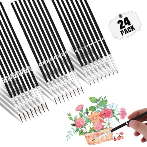 24PCS Detail Paint Brush Fine Tip Paint Brushes 3 Sizes 0/00/000 for Model Miniature Craft and Art Painting Nail Models Watercolour Miniatures Oil Figures for Children and Adults (Black)