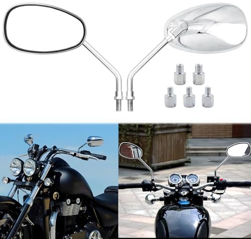 Chrom Motorrad Spiegel Rückspiegel, Vintage Chopper Motorrad Rückspiegel Moto mit M10 M8 Schraube Kompatibel mit Scooter Street Bike Cruiser Chopper Sport Bike ATV