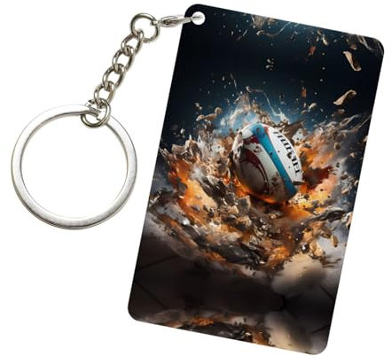 PHAYAH Acryl-Schlüsselanhänger, rechteckig, dekoratives Accessoire zum Verschenken, kreativer Schmuck, Geschenk, Rugby auf Feuer Muster, Transparent, Einheitsgröße