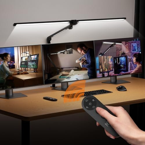 NGTeco LED Desk Lamp with Dual Head, Desk Light with Remote Control Bright Adjustable,3 Light Bars, Eye-Caring, Flexible Swing Arm, for Home Office, Study, and Drawing