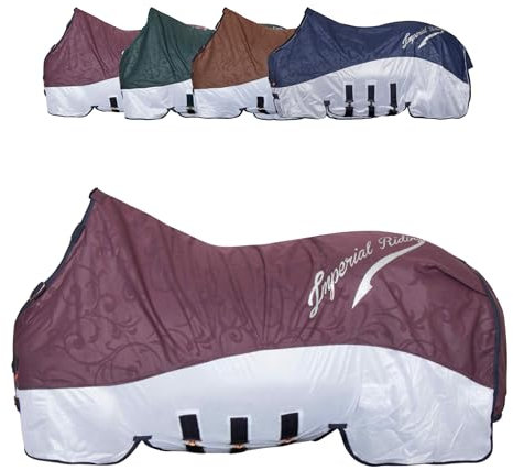 RL24 - Regen- & Fliegendecke 600D IRHSuper-Dry von Imperial Riding – Pferdedecke mit Mesh, Bauchklappe & Schweifklappe – atmungsaktive Regendecke für Pferde in Bordeaux – Größe 145cm