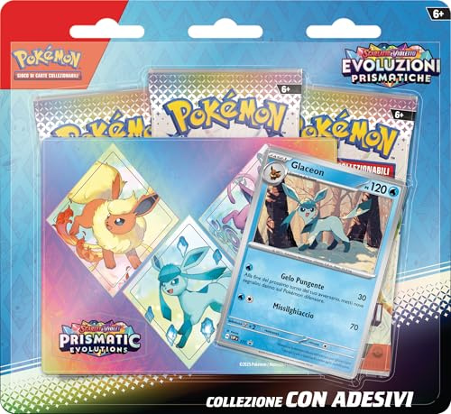 Pokémon-Sammelkartenspiel: Kollektion mit Glaceon-Aufklebern der Erweiterung Scharlachrot und Violett - Prismatische Entwicklungen (eine holografische Promokarte und DREI Erweiterungspackungen)