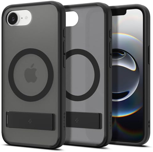 Spigen iPhone 17e / 16e Hülle Ultra Hybrid S MagFit -Frost Black | Kompatibel mit MagSafe, Integrierter Kickstand, Air Cushion Tech, Anti-Yellowing, Military-Grade Schutz